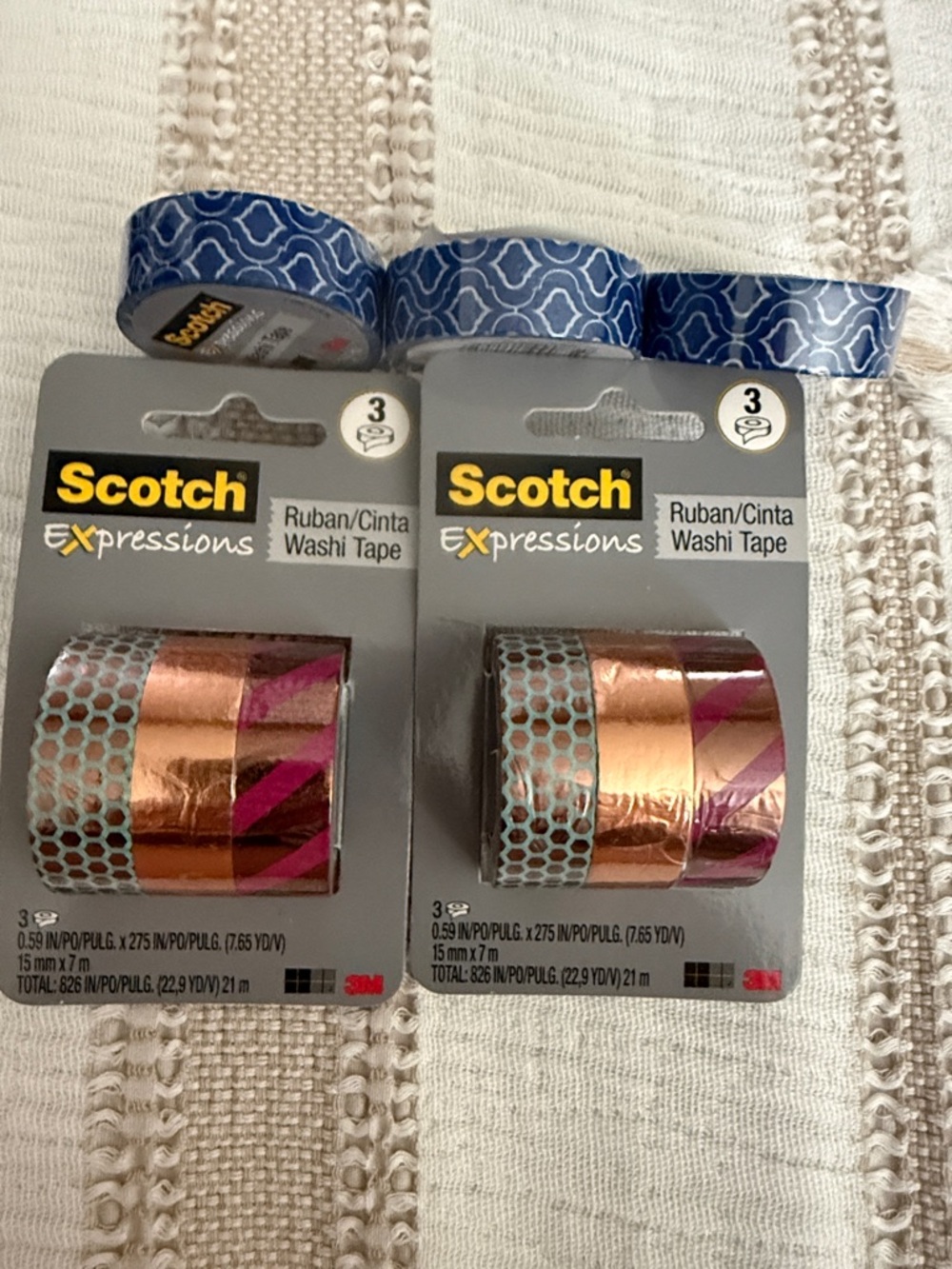 Scotch Expressions Washi Tape Set — Blue and Rose Gold Decorative Rolls